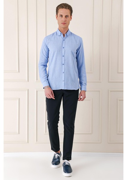 Slim Fit Düğmeli Yaka %100 Pamuk Klasik Koyu Mavi Gömlek Gk 723 fiyatları