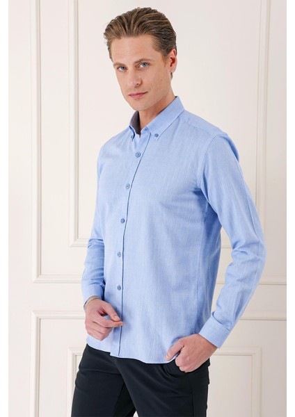 Slim Fit Düğmeli Yaka %100 Pamuk Klasik Koyu Mavi Gömlek Gk 723 modelleri