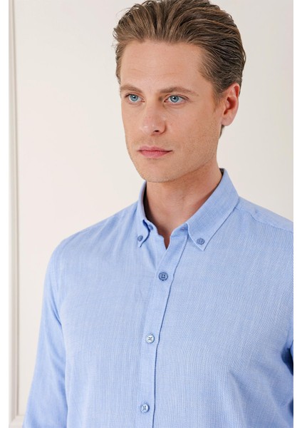 Slim Fit Düğmeli Yaka %100 Pamuk Klasik Koyu Mavi Gömlek Gk 723 fırsatları