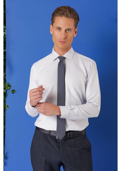 Gk 719 Slim Fit Dokulu Pamuklu Klasik Mavi Gömlek