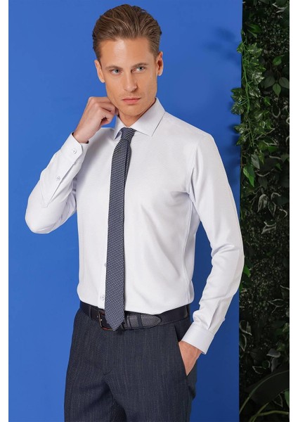 Gk 719 Slim Fit Dokulu Pamuklu Klasik Mavi Gömlek modelleri