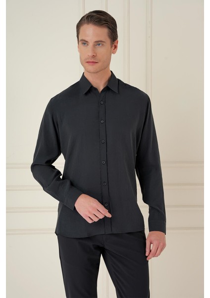 Slim Fit %100 Modal Uzun Kol Klasik Siyah Gömlek Gk 743 fırsatları