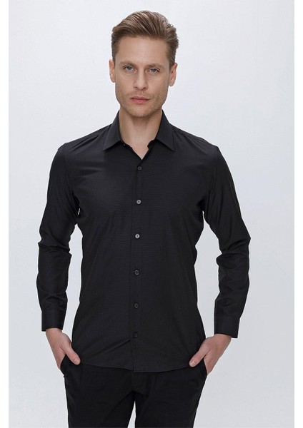Gk 663 Slim Fit Siyah Klasik Gömlek