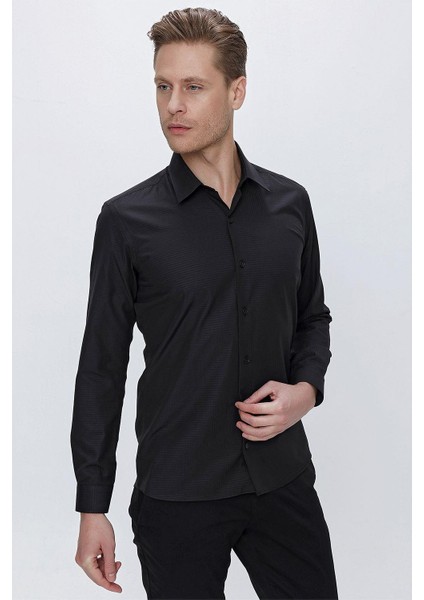 Gk 663 Slim Fit Siyah Klasik Gömlek modelleri