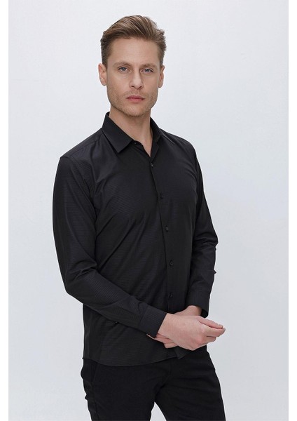 Gk 663 Slim Fit Siyah Klasik Gömlek fırsatları