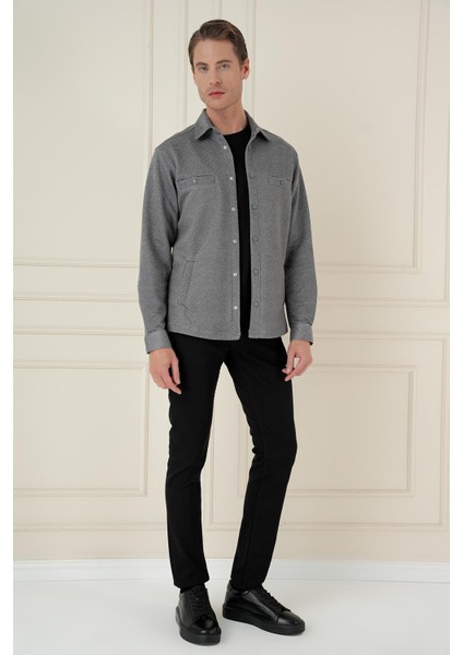 G 1581 Slim Fit Gri Klasik Gömlek