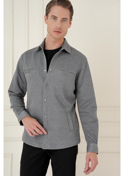 G 1581 Slim Fit Gri Klasik Gömlek modelleri