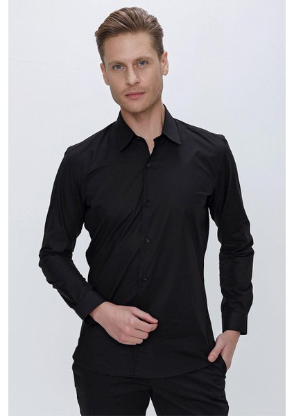 Gk 665 Slim Fit Siyah Klasik Gömlek
