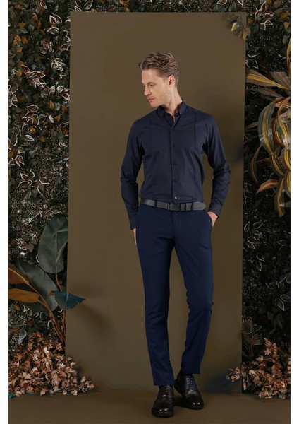 Gk 691 Slim Fit Lacivert Klasik Gömlek