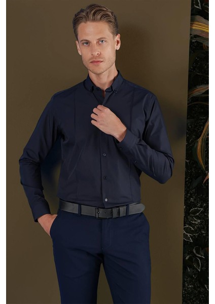 Gk 691 Slim Fit Lacivert Klasik Gömlek modelleri