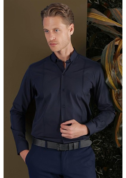 Gk 691 Slim Fit Lacivert Klasik Gömlek fırsatları