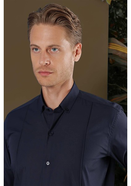 Gk 691 Slim Fit Lacivert Klasik Gömlek indirimleri