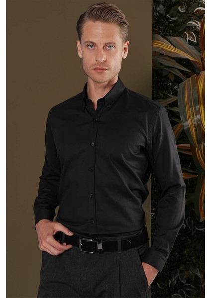 Gk 706 Slim Fit Siyah Klasik Gömlek modelleri