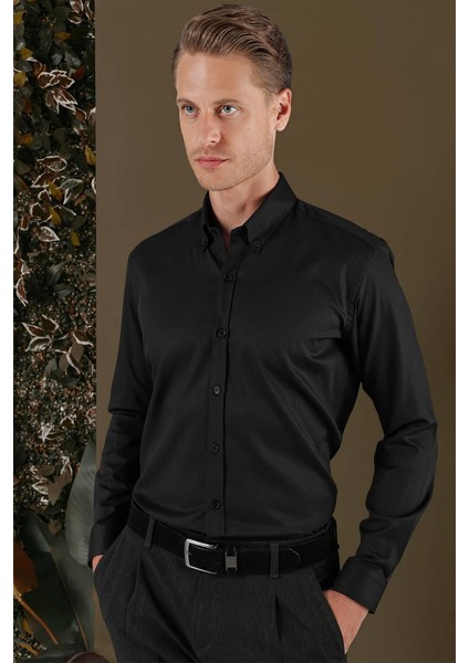 Gk 706 Slim Fit Siyah Klasik Gömlek fırsatları