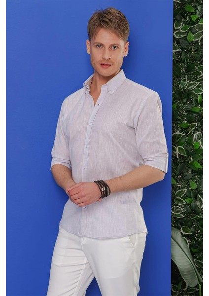 G 1554 Slim Fit Açık Gri Klasik Gömlek