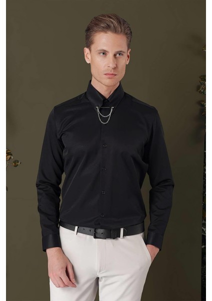 Gk 710 Slim Fit Siyah Klasik Gömlek fiyatları