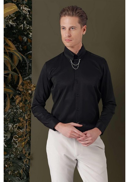 Gk 710 Slim Fit Siyah Klasik Gömlek modelleri