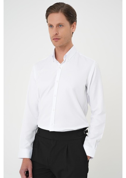 Slim Fit Düğmeli Yaka Pamuklu Klasik Beyaz Gömlek Gk 736 fiyatları