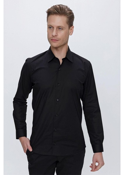 Gk 665 Slim Fit Siyah Klasik Gömlek modelleri