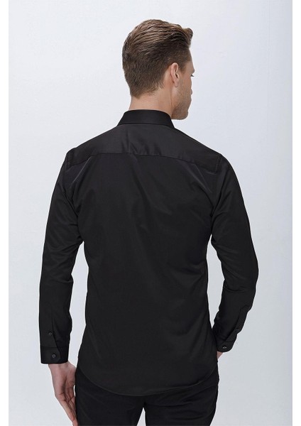 Slim Fit Pamuk Saten Klasik Siyah Gömlek Gk 624 indirimleri