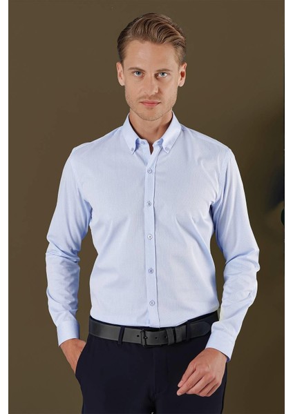 Gk 706 Slim Fit Mavi Klasik Gömlek fırsatları