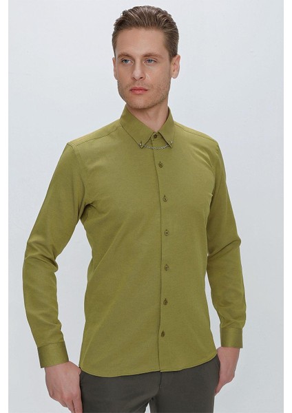 Gk 664 Slim Fit Hardal Klasik Gömlek