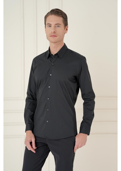 Gk 747 Slim Fit Siyah Klasik Gömlek modelleri