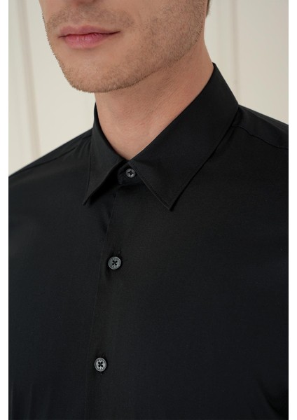 Gk 747 Slim Fit Siyah Klasik Gömlek fırsatları