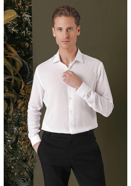 Gk 709 Slim Fit Beyaz Klasik Gömlek