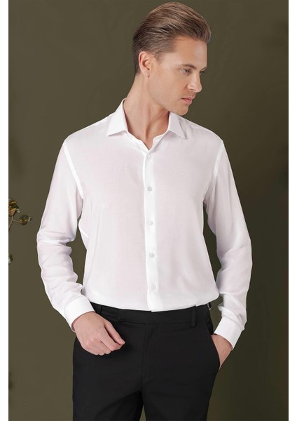 Gk 709 Slim Fit Beyaz Klasik Gömlek