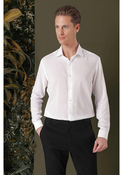 Gk 709 Slim Fit Beyaz Klasik Gömlek