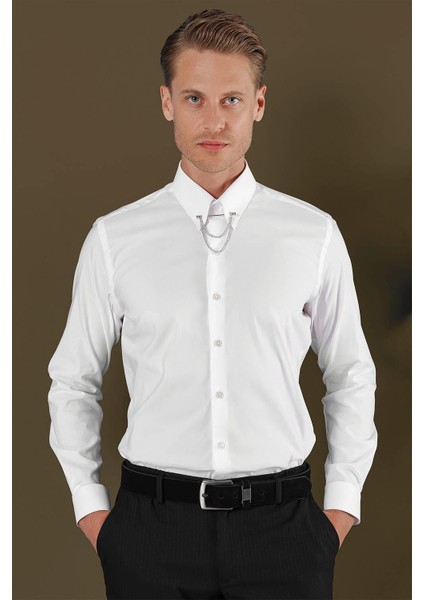 Gk 703 Slim Fit Beyaz Klasik Gömlek modelleri