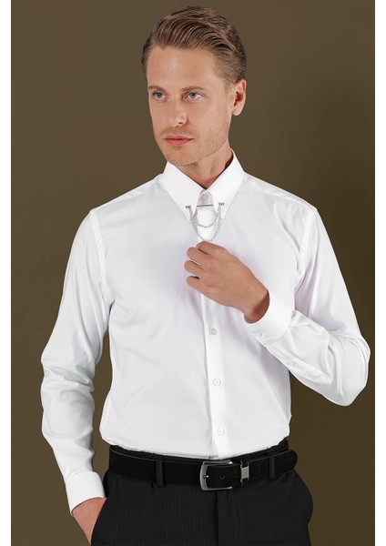 Gk 703 Slim Fit Beyaz Klasik Gömlek fırsatları