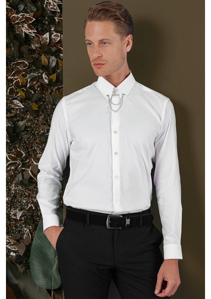 Gk 703 Slim Fit Beyaz Klasik Gömlek indirimleri