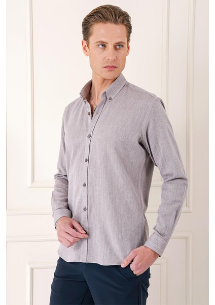 Slim Fit Düğmeli Yaka %100 Pamuk Klasik Vizon Gömlek Gk 723 modelleri