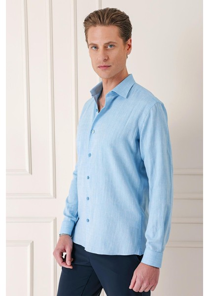 Comfort Fit Balıksırtı Dokuma %100 Pamuk Klasik Turkuaz Gömlek Gk 722 modelleri