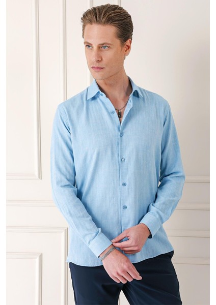 Comfort Fit Balıksırtı Dokuma %100 Pamuk Klasik Turkuaz Gömlek Gk 722 fırsatları