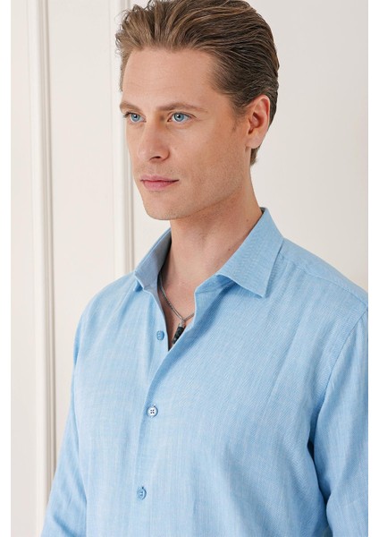 Comfort Fit Balıksırtı Dokuma %100 Pamuk Klasik Turkuaz Gömlek Gk 722 indirimleri