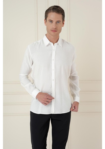 Slim Fit %100 Modal Uzun Kol Klasik Beyaz Gömlek Gk 743 modelleri