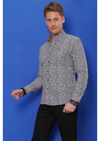 G 1548 Slim Fit Beyaz-Siyah Klasik Gömlek fiyatları