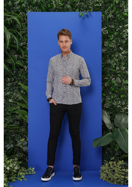 G 1548 Slim Fit Beyaz-Siyah Klasik Gömlek fırsatları
