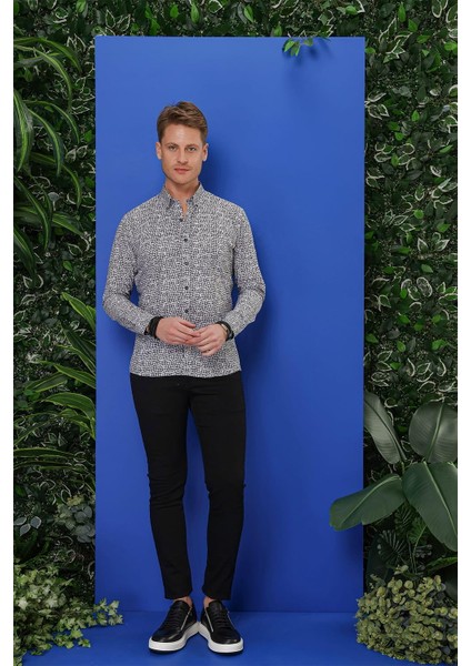 G 1548 Slim Fit Beyaz-Siyah Klasik Gömlek indirimleri