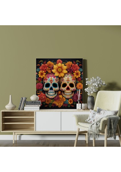 Güneybatı Kanvas Tablo - Dia De Los Muertos Şeker Kafatasları Duvar Sanatı - Güneybatı Canlı Şeker Kafatasları Kanvas Tablo fiyatları