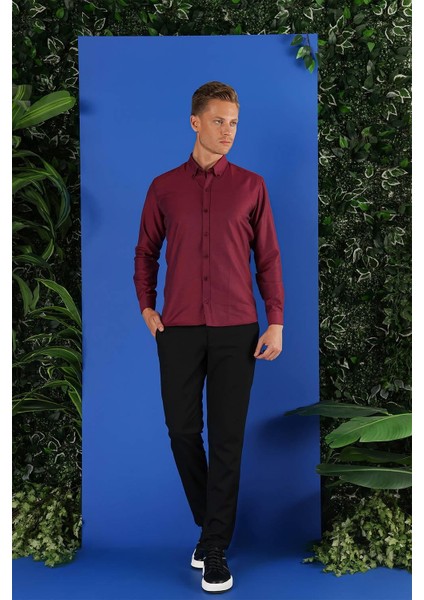 Gk 685 Slim Fit Bordo Klasik Gömlek