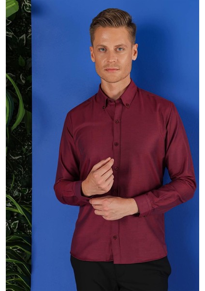 Gk 685 Slim Fit Bordo Klasik Gömlek fiyatları