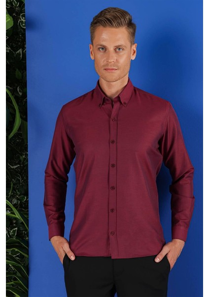 Gk 685 Slim Fit Bordo Klasik Gömlek modelleri