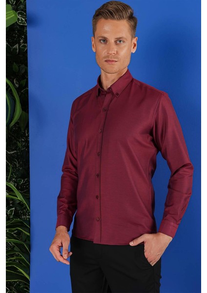 Gk 685 Slim Fit Bordo Klasik Gömlek fırsatları