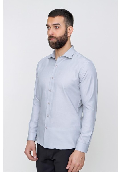 Slim Fit Pamuk Saten Klasik Gri Gömlek Gk 604 fiyatları