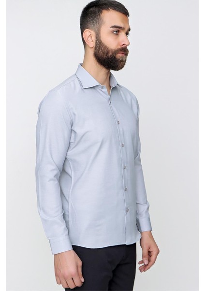 Slim Fit Pamuk Saten Klasik Gri Gömlek Gk 604 modelleri