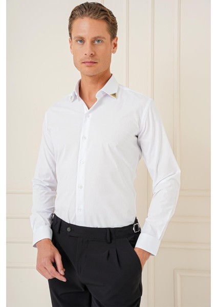 G 1577 Slim Fit Beyaz Klasik Gömlek fiyatları